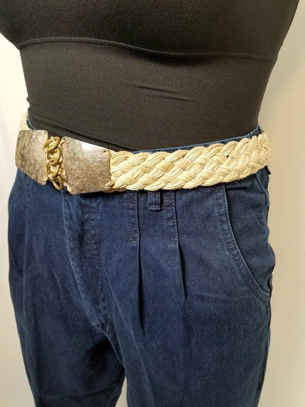 Vintage Marjorie Baer Beige Braided Hammered Metal Belt