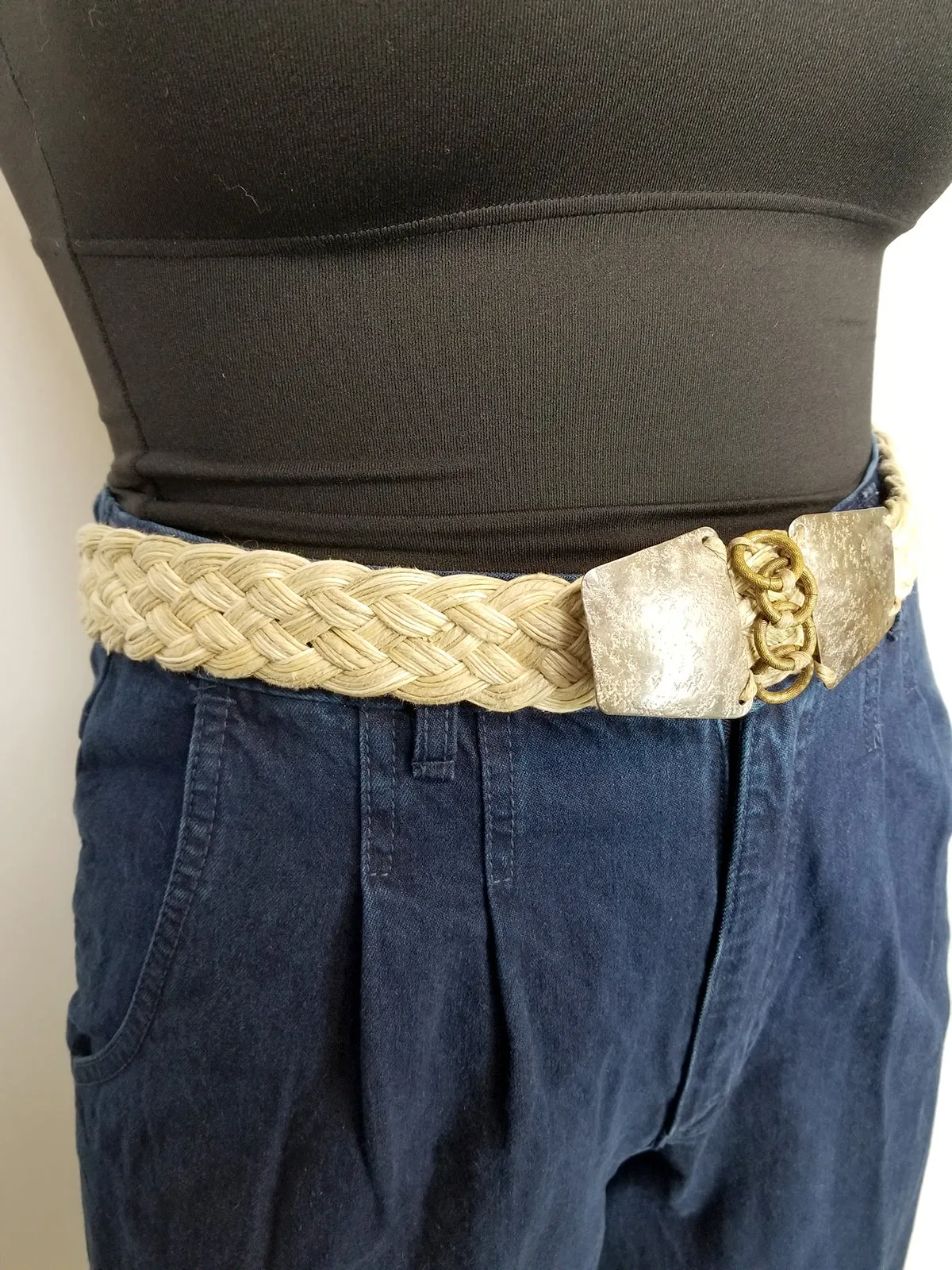 Vintage Marjorie Baer Beige Braided Hammered Metal Belt