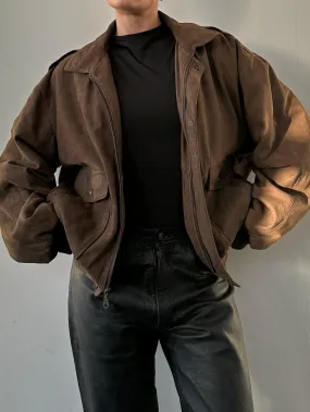 Vintage Nubuck Leather Bomber Jacket - L