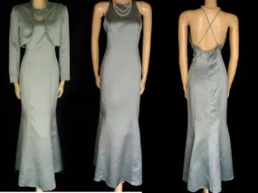 *VINTAGE OLEG CASSINI SEAFOAM HALTER EVENING GOWN WITH MATCHING BOLERO JACKET - GORGEOUS CRISS CROSS BACK