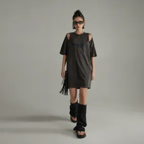 Vintage Open Shoulders Mini Loose Fit T-Shirt Dress