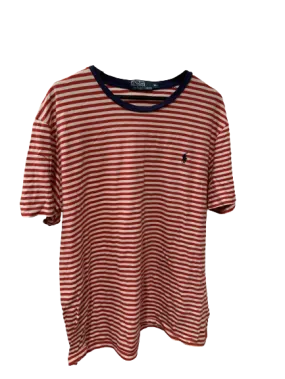 Vintage Polo Ralph Lauren Red and White Striped T-Shirt X-Large