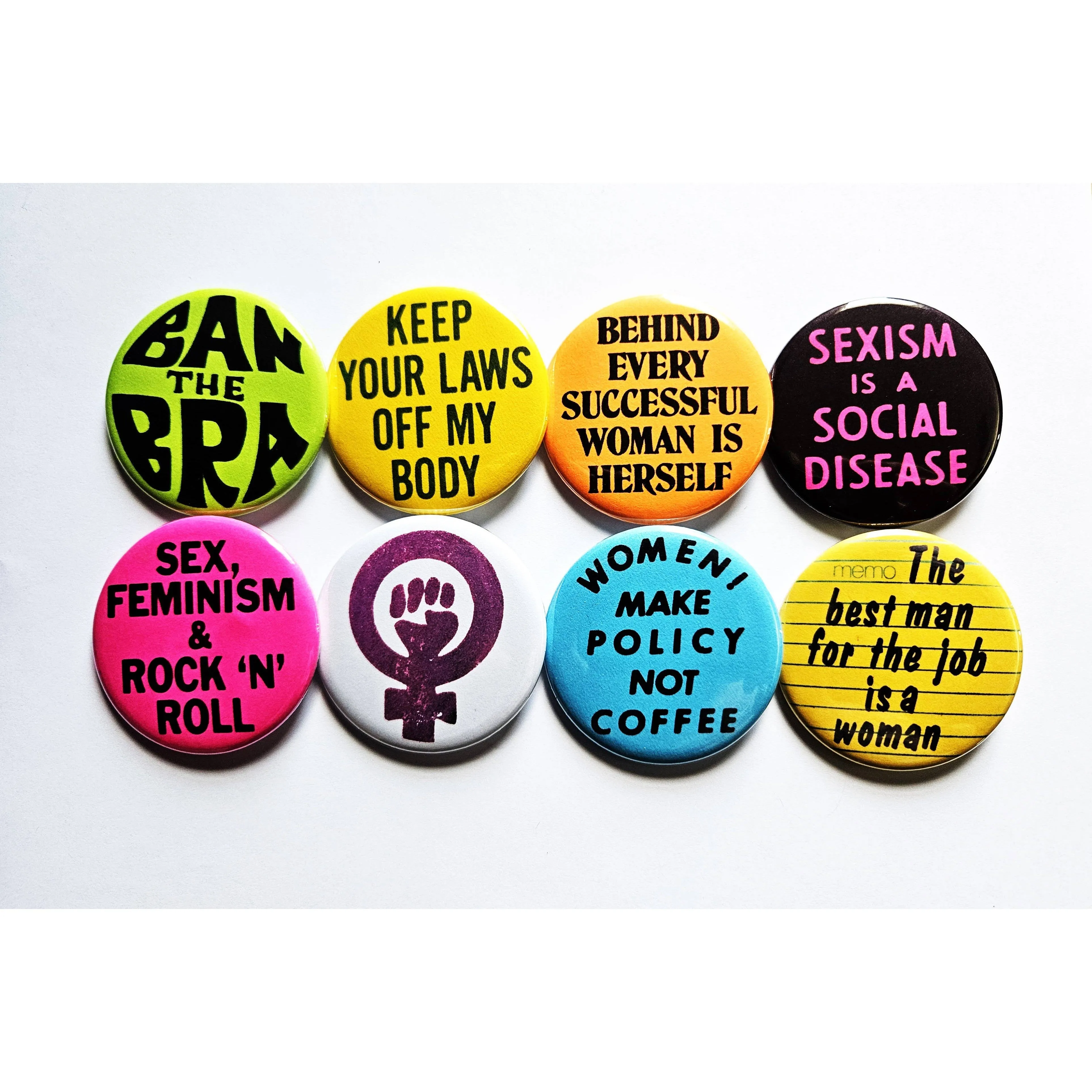 Vintage Reproduction Sex Feminism Rock N Roll Feminist Small Pinback Button | 1.25" Diameter