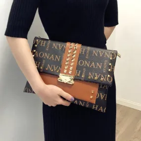 Vintage Rivet women Clutches PU Leather female Crossbody bags Luxury design Letters ladies Envelope Clutch purse men IPad Bags