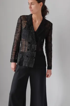 VINTAGE SEE THROUGH BLACK EMBROIDERY BLAZER