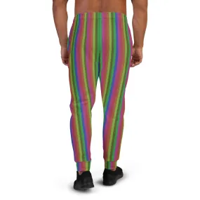 Vintage Style Rainbow Stripe Print Designer Men's Joggers Pants Bottoms- Made in EU