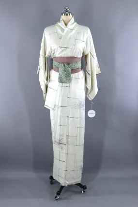 Vintage White Silk Kimono Robe