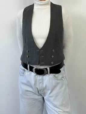 Vintage Wool Pinstripe Double Breasted Tailored Waistcoat - M