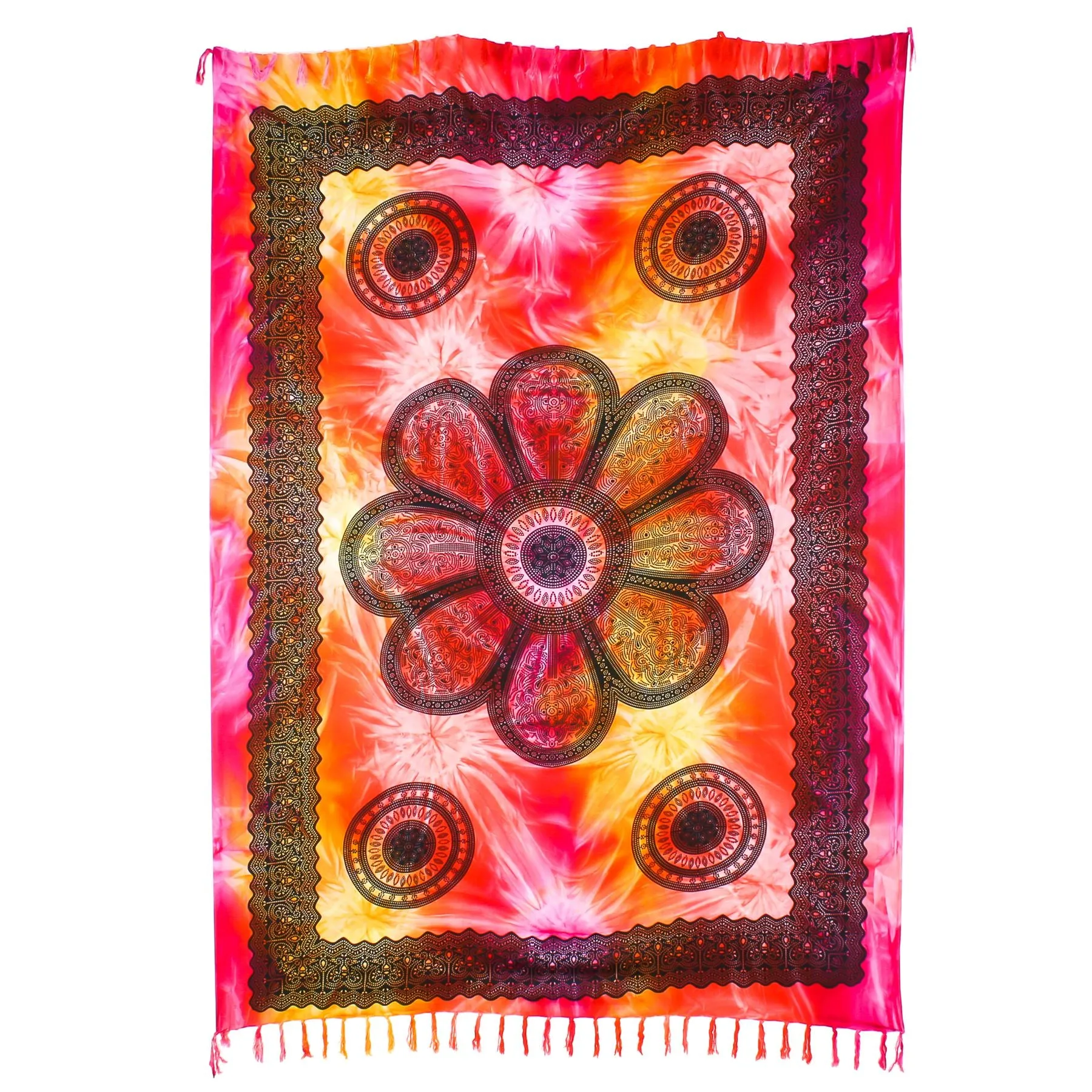 Viscose Rayon Sarong - Flower Mandala - Tie-Dye Red