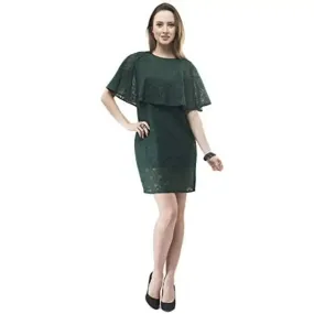 VM Green Cotton Floral Lace Cape Midi Dress for Women (vm131)