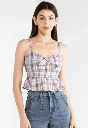 VOIR JEANS Hey Summer Collection: Sweetheart Neck Checkered Bow Top