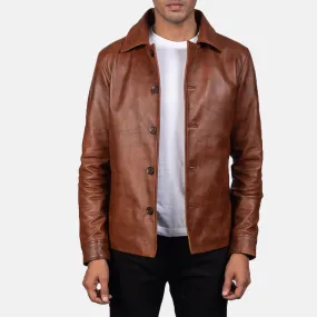 Waffle Brown Leather Jacket Up to 5XL