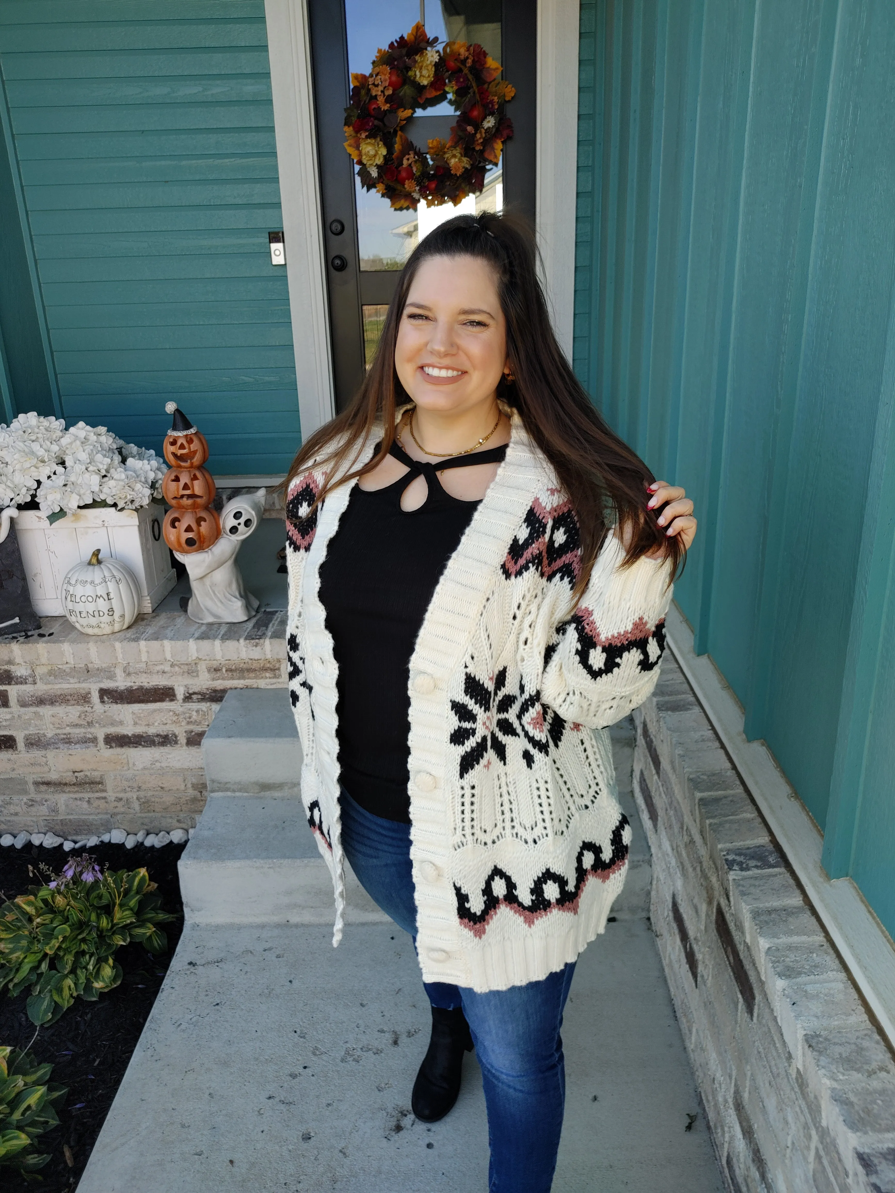 Warm & Cozy Chunky Snowflake Cardigan