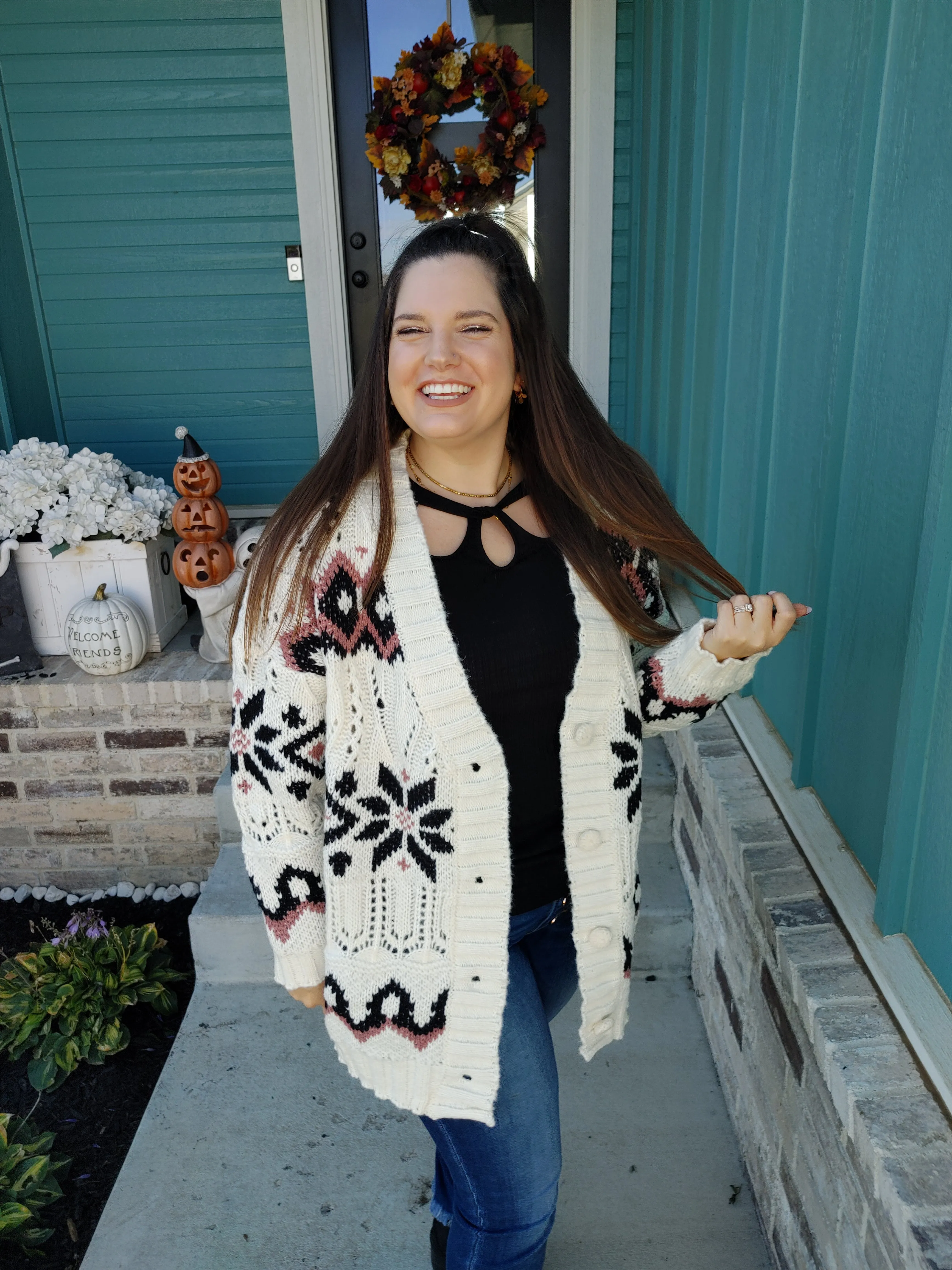 Warm & Cozy Chunky Snowflake Cardigan