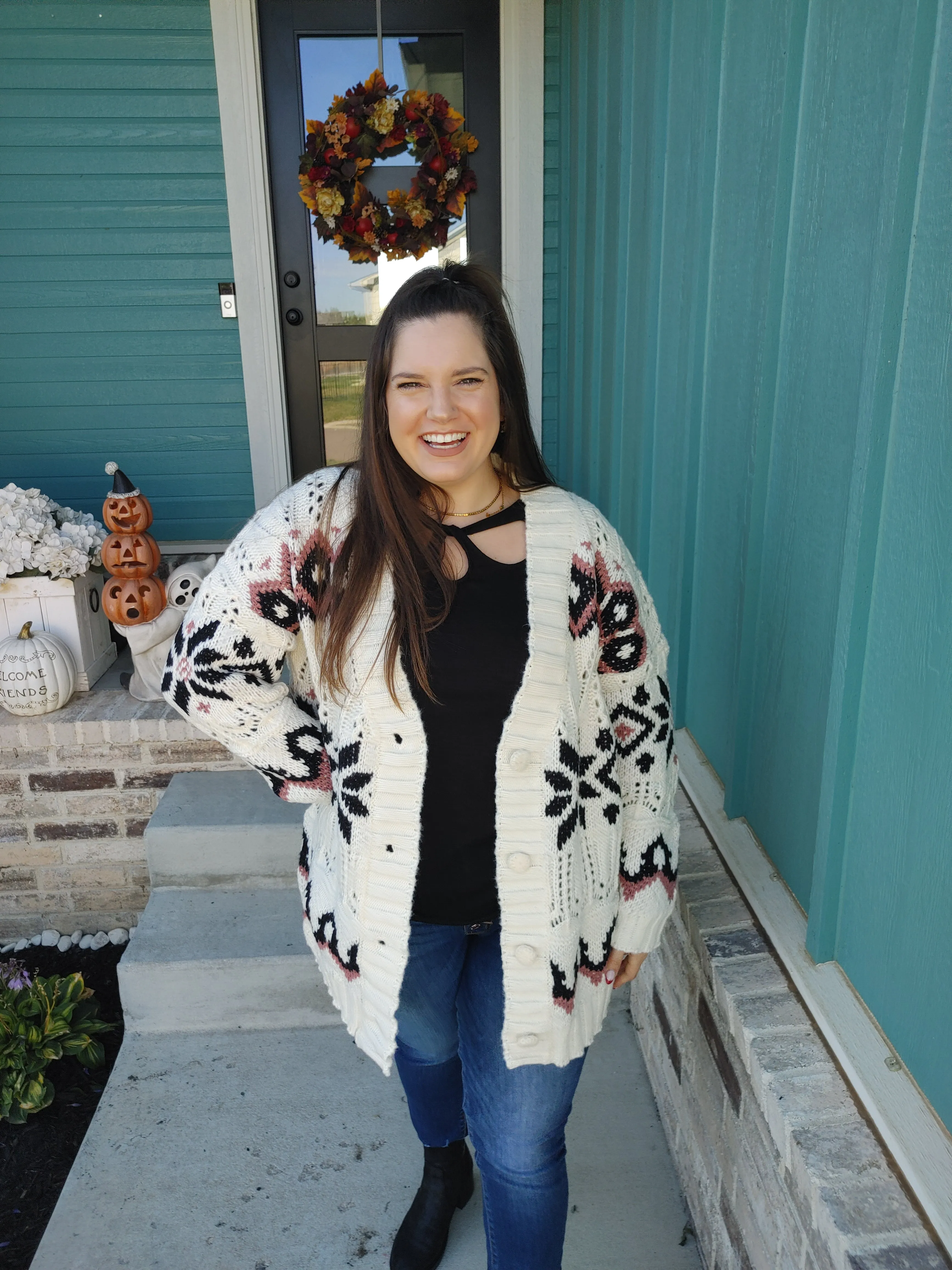 Warm & Cozy Chunky Snowflake Cardigan