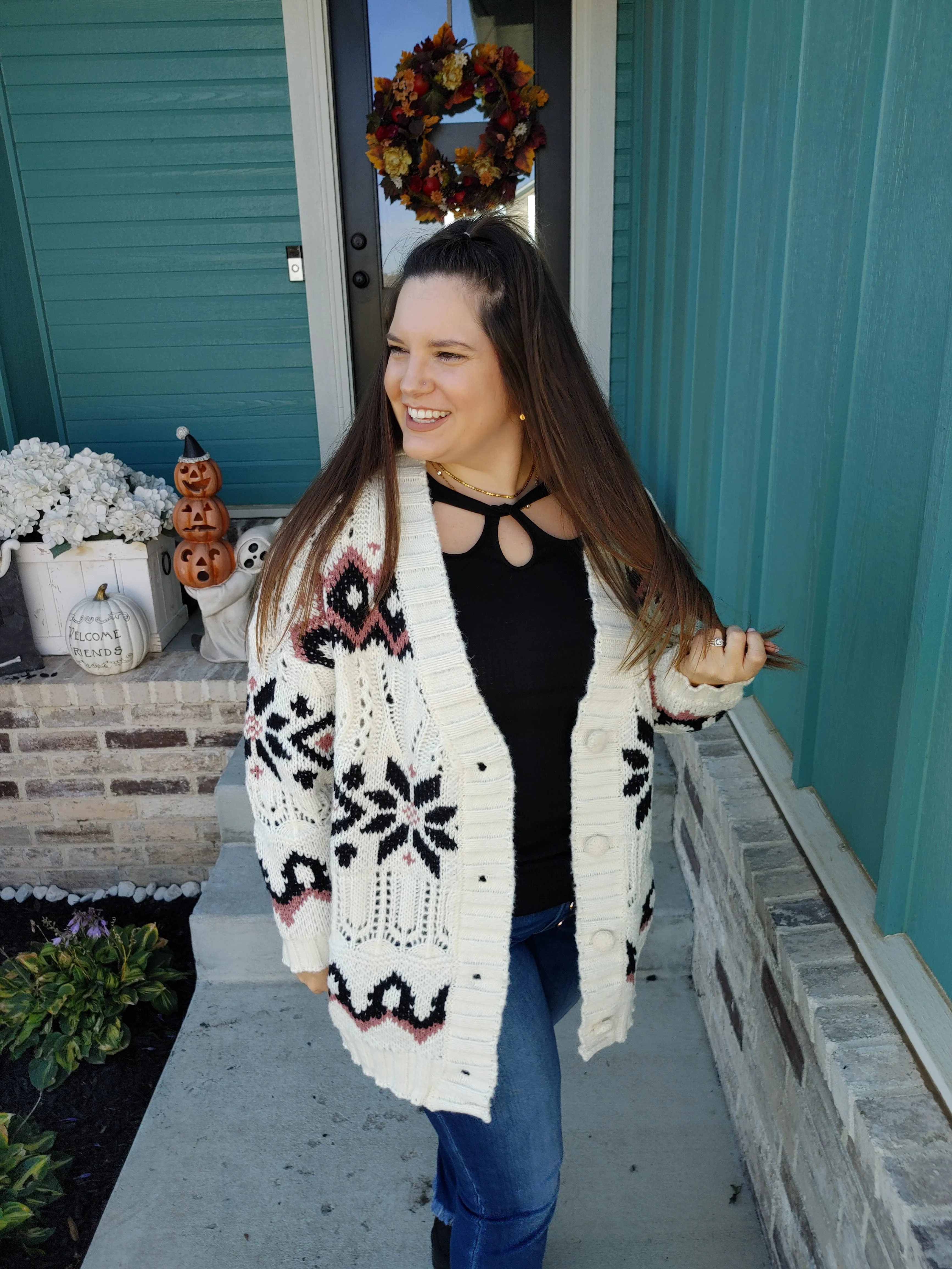 Warm & Cozy Chunky Snowflake Cardigan