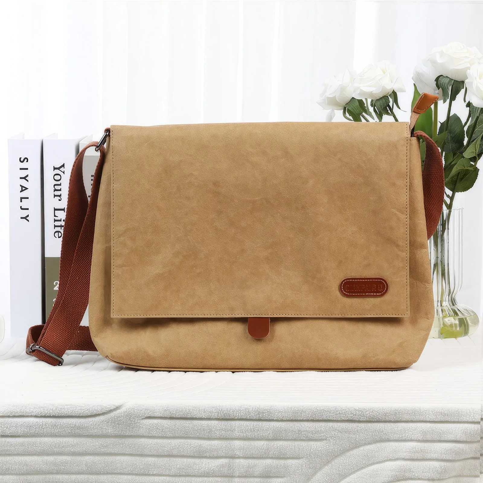 Washable Kraft Paper 13-inch Laptop Messenger Shoulder Bag