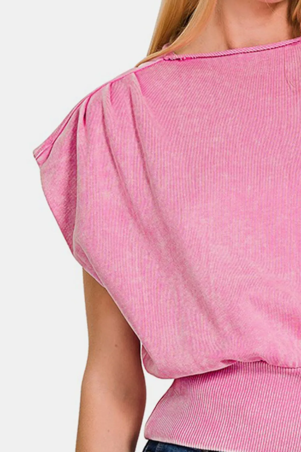 Washed Boat Neck Bottom Banded Top