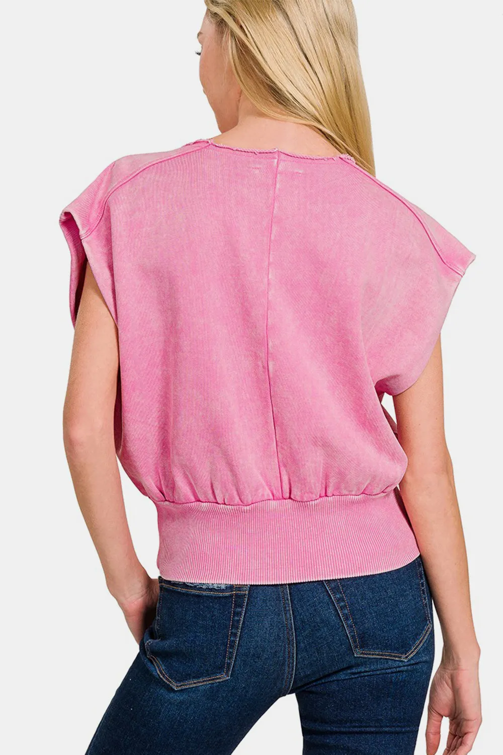 Washed Boat Neck Bottom Banded Top