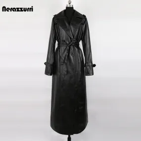 Waterproof PU Vegan Leather Luxury Trench Coat Overcoat For Women