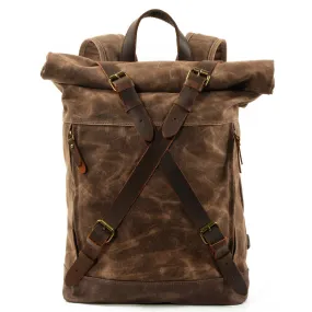 Waxed Canvas Backpack Rucksack Travel Backpack Hipster Rolltop Backpack Laptop College Backpack