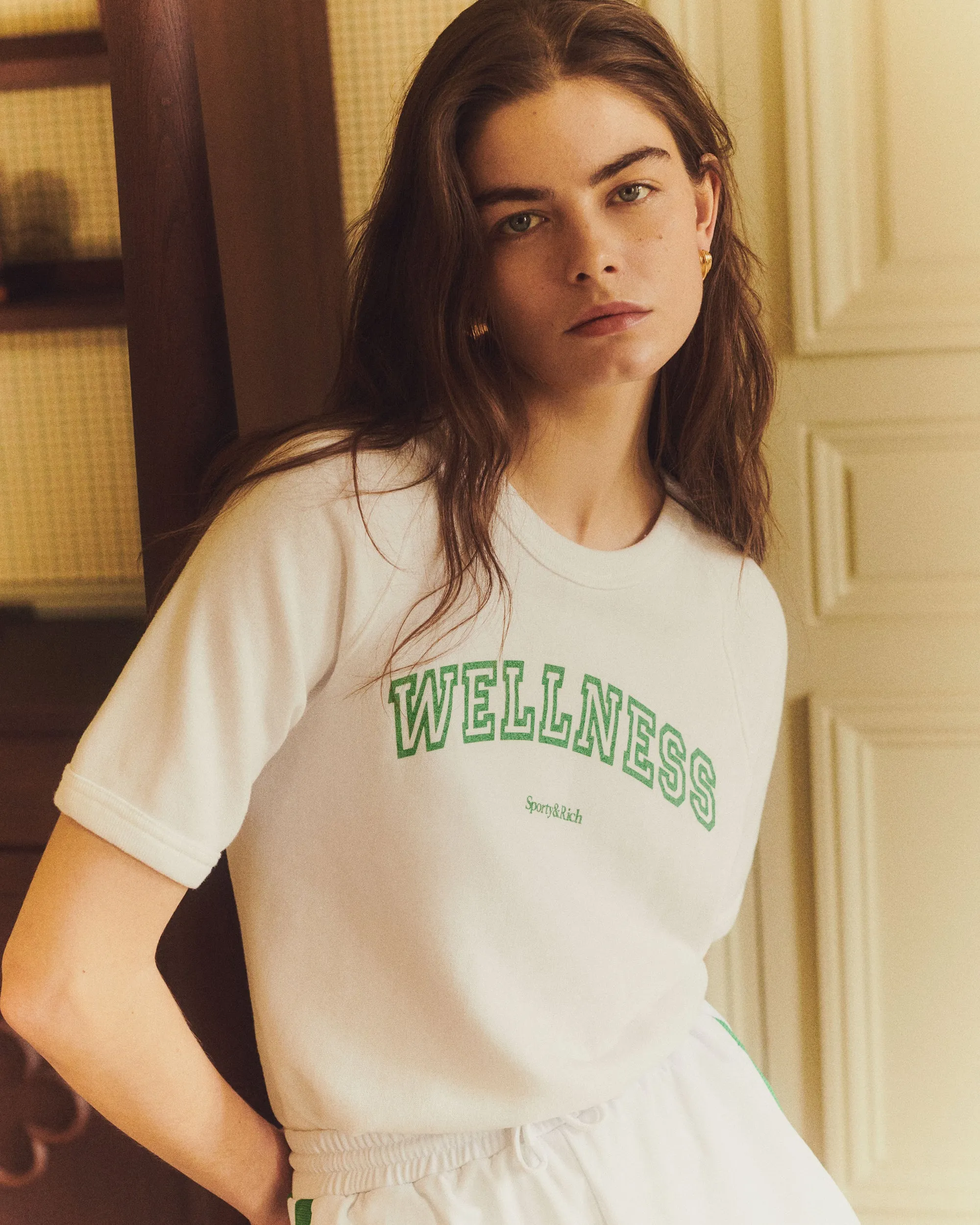 Wellness Ivy Short Sleeve Soft Crewneck - White/Verde