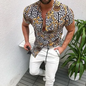 Wenkouban 2023 Summer New European American Men's Clothing Casual Fashion Printed Shirt Cardigan Short Sleeve Shirt Men