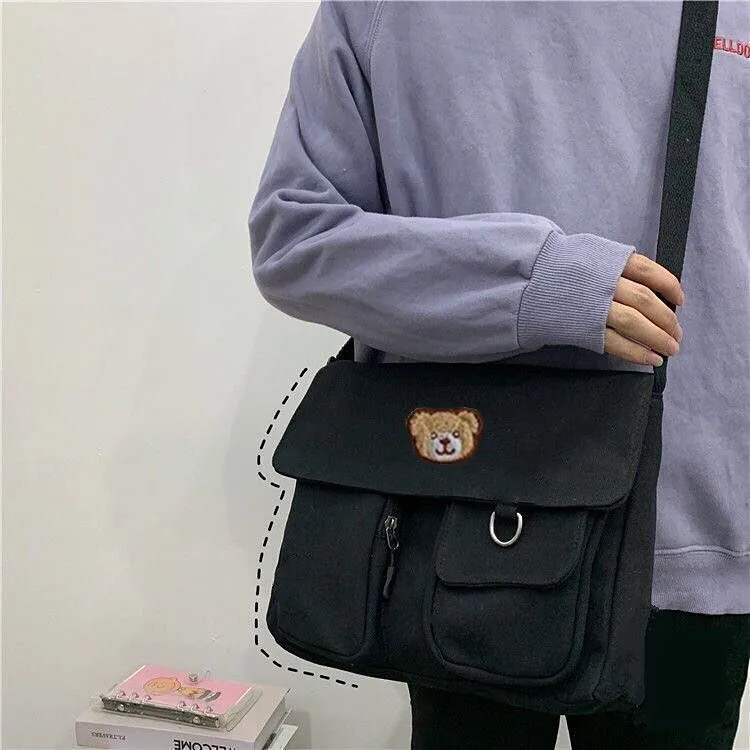 Wenkouban New Japanese High School Girls Canvas Bag Simple Large Capacity Crossbody Bags Women Multi-pockets Shoulder Bag Satchels Bolsos