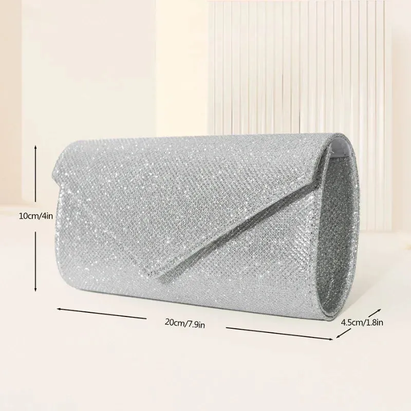 Wenkouban-Women Envelope Evening Bag Glitter Ladies Chain Shoulder Bags Shiny Silver Long Purse Female Wedding Party Clutches Mini Handbag