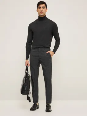 WES Formals Charcoal Checkered Carrot-Fit Mid-Rise Trousers