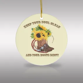 Western Cowgirl Boots and Sunflowers Ceramic Ornament by Nature's Glow