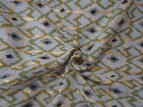 White Abstract Check Print Cotton Fabric