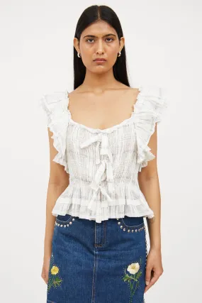 White & Grey Plaid Ruffle Top