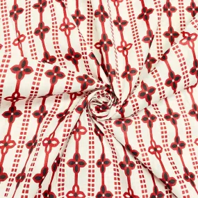 White & Red Geometrical Print Cotton Fabric