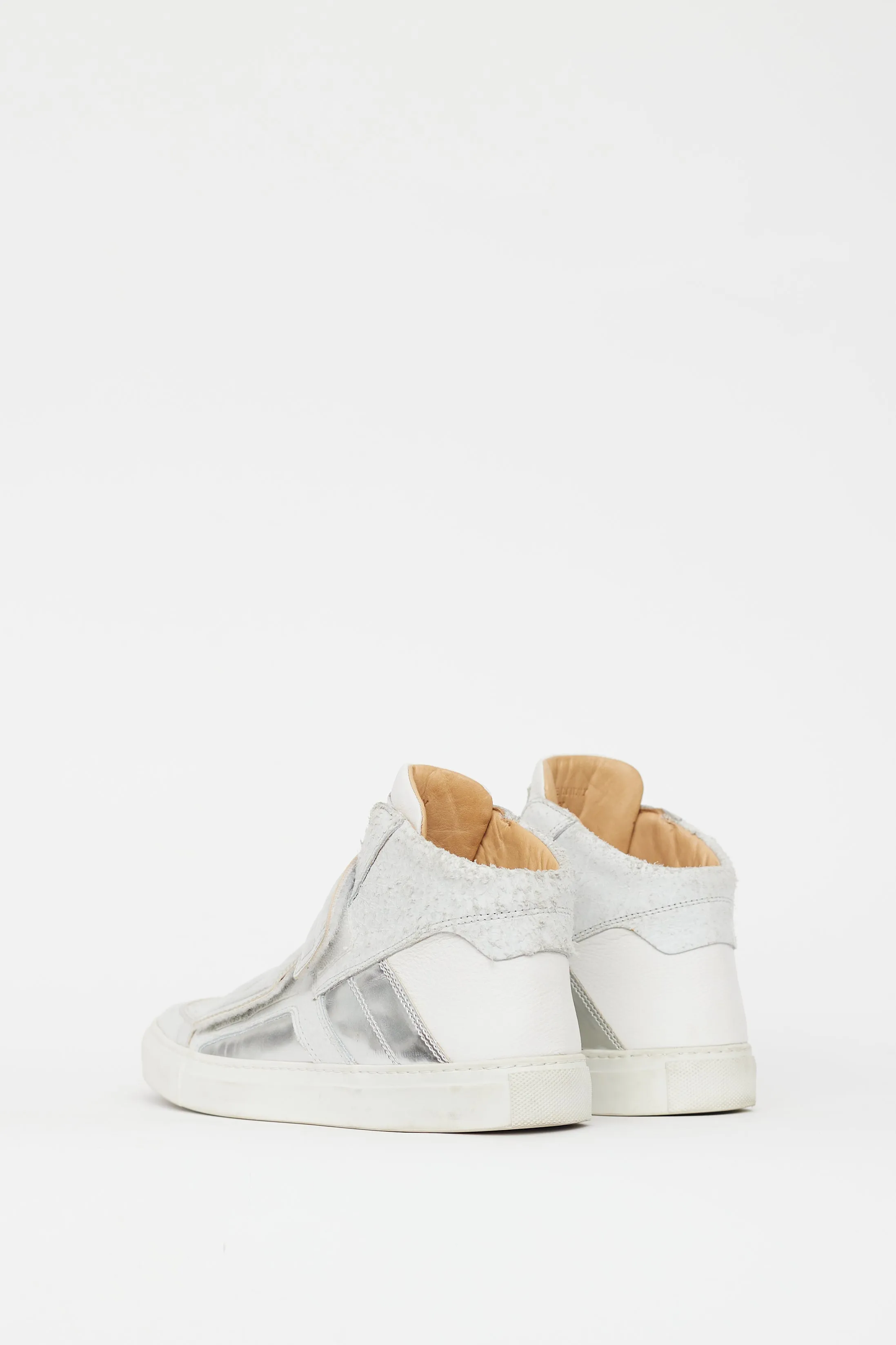 White & Silver Leather Mirror Sneaker