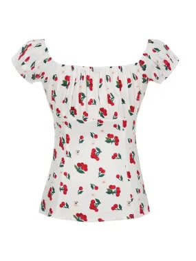 White Cherries Peasant Style Top