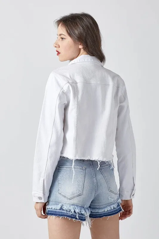 White Distressed Vintage Denim Jacket | Risen