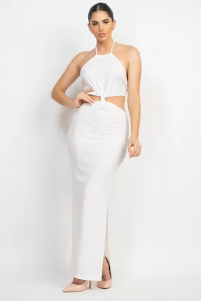 White Halter Neck Knot Cut-Out Maxi Dress