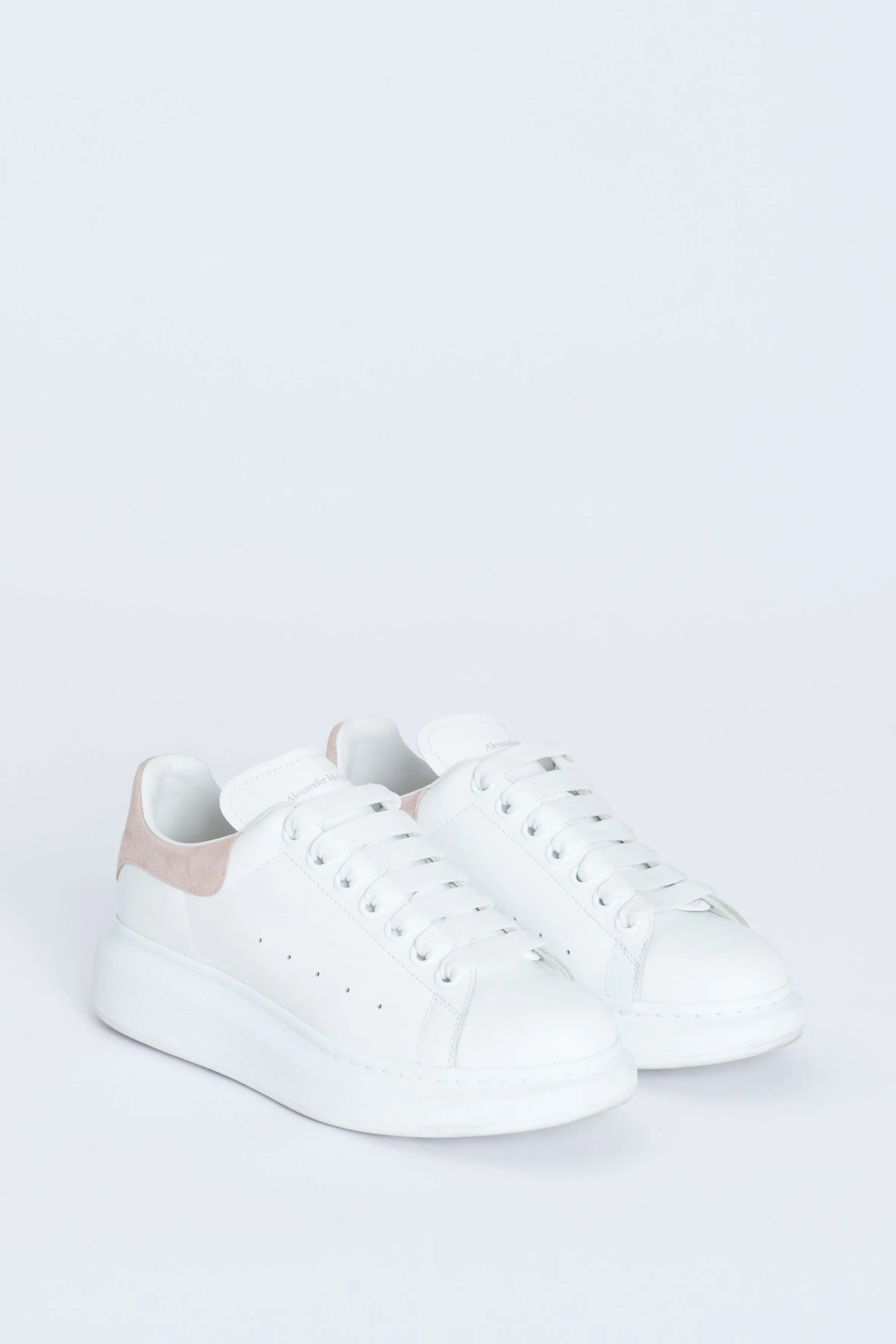 White Leather and Suede Preowned Platform Trainers