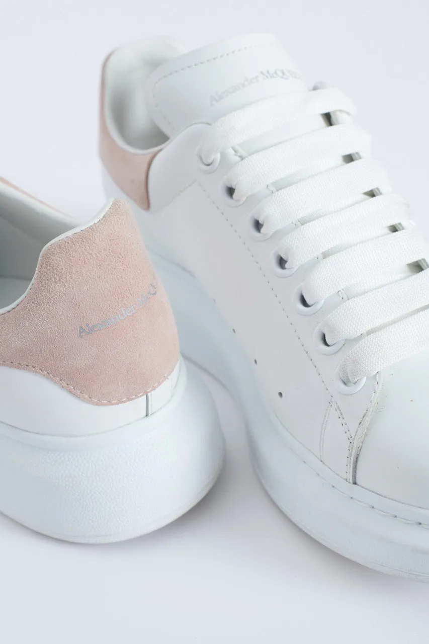 White Leather and Suede Preowned Platform Trainers