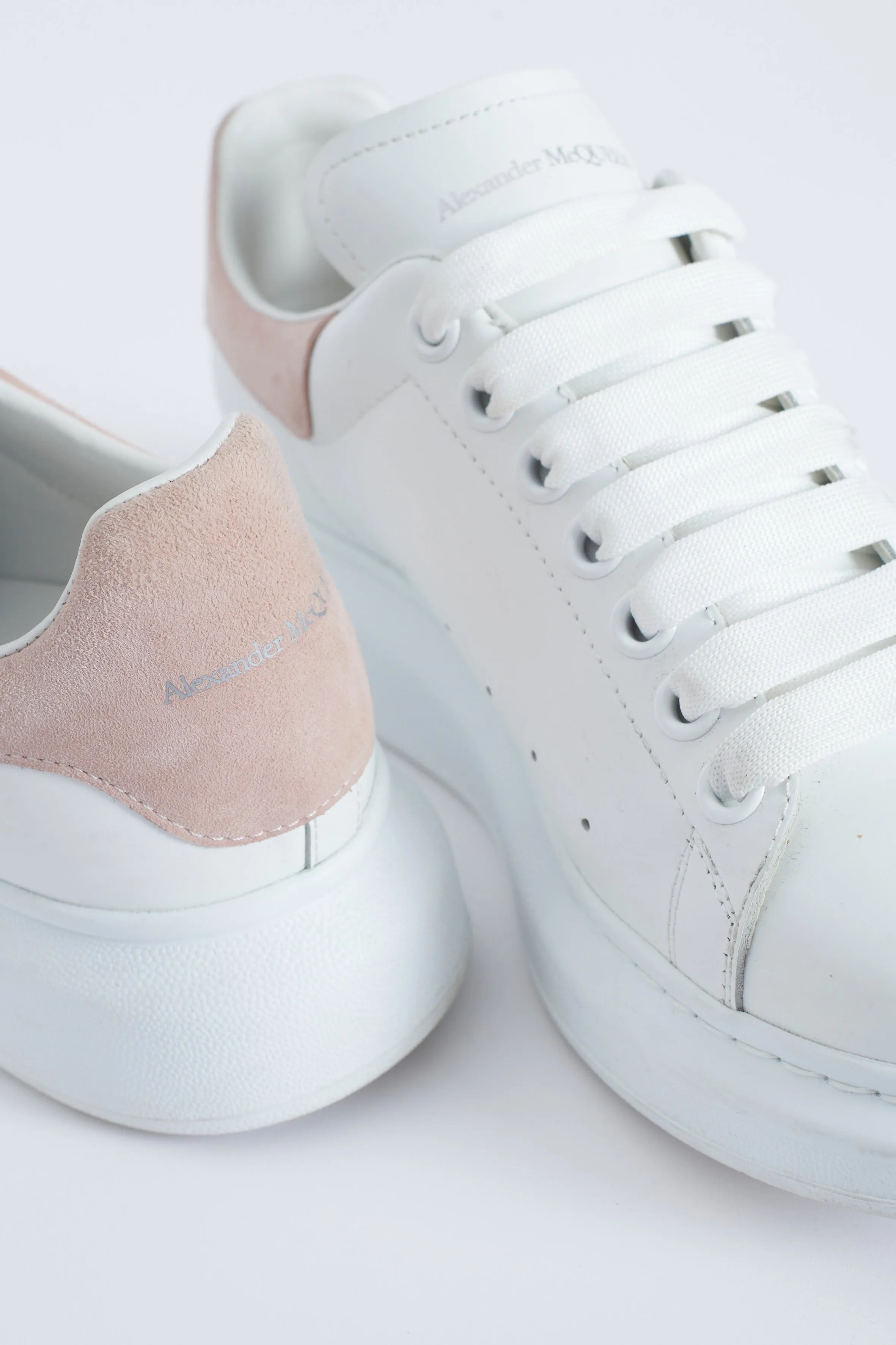 White Leather and Suede Preowned Platform Trainers