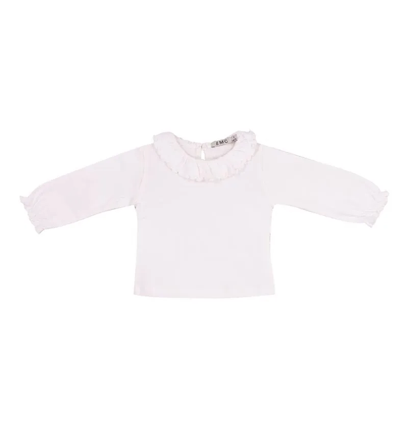White LS Top w/Ruffle Neck