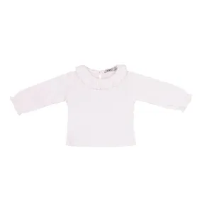 White LS Top w/Ruffle Neck