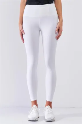 White Mid-Rise Inner Waist Pocket Detail Tight Fit Soft Yoga & Work Out Legging Pants /1-2-2-1