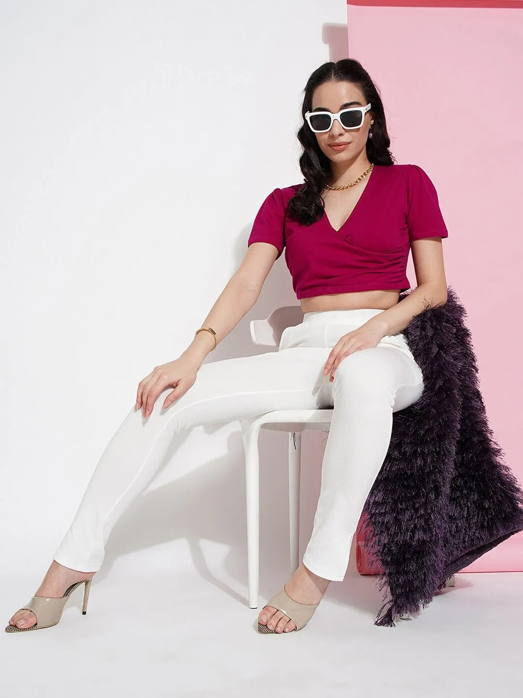 White Mid-Rise Slim Fit Knitted Trouser with Zip Fly