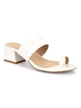 White Patent Textured Slip On Sandals