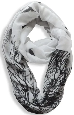 White Peach Couture Beautiful Vintage Two Colored Bird Print Infinity Loop Scarf Scarves
