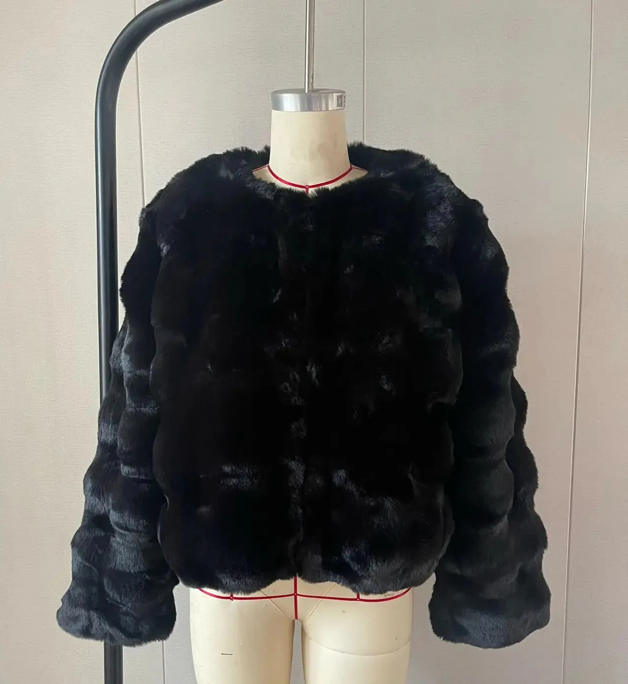 White  Plush Fur Coat Collarless
