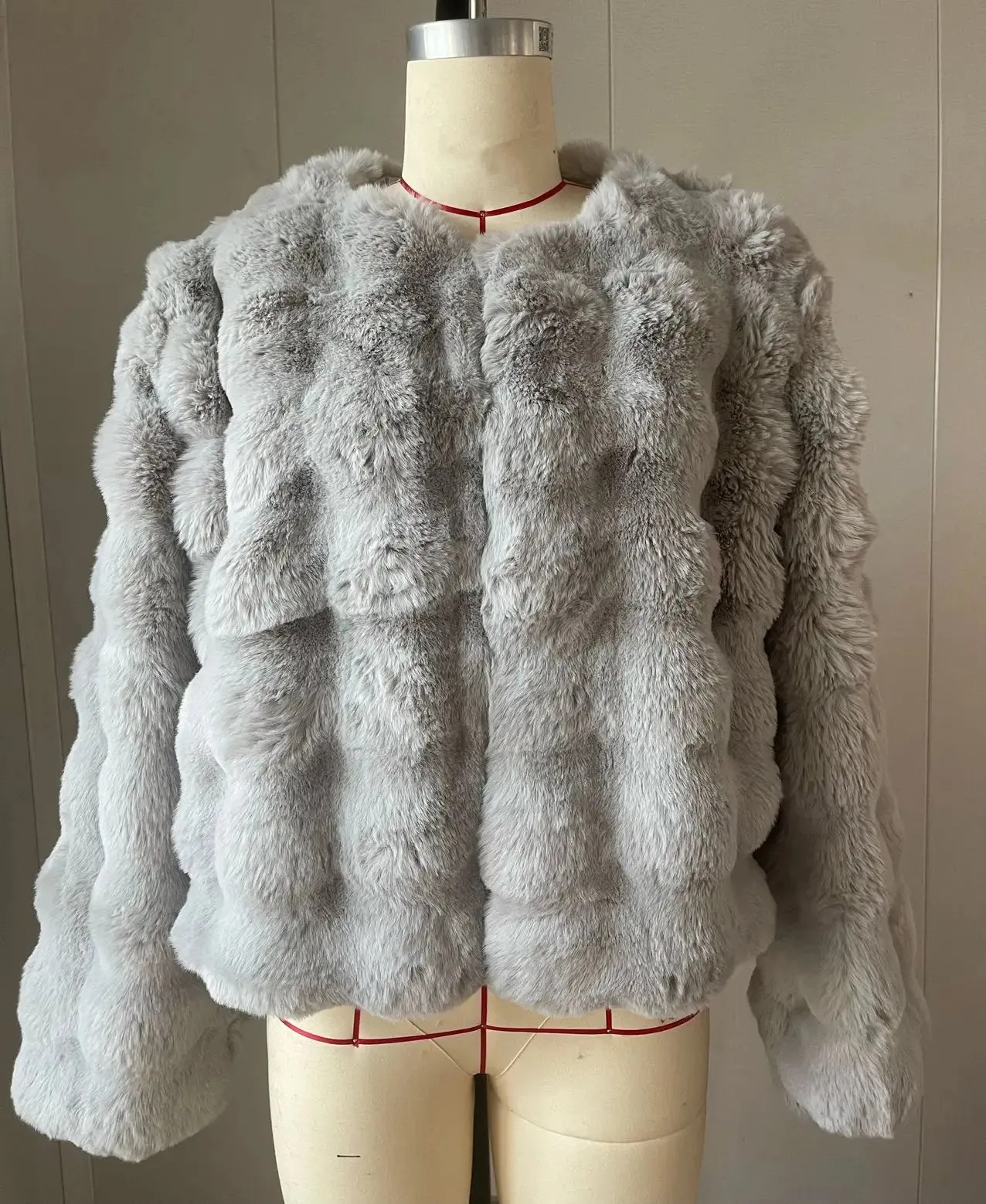 White  Plush Fur Coat Collarless