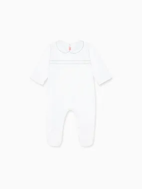 White Remo Smock Baby Sleepsuit